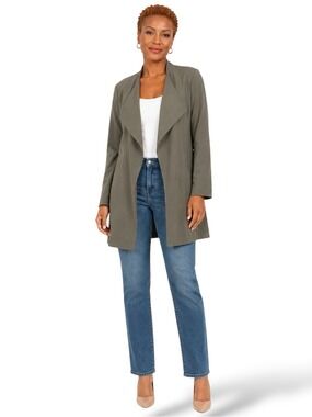 INC INTERNATIONAL CONCEPTS Olive Green Open Front Soft Trench Style Blazer Sz L